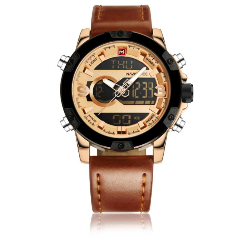 Men's Leather Digital Army Military Watch