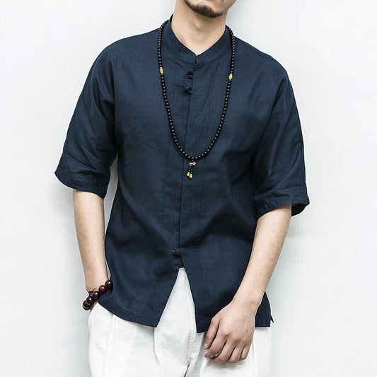 Chinese Style Disc Button Men's Cotton And Linen shirt