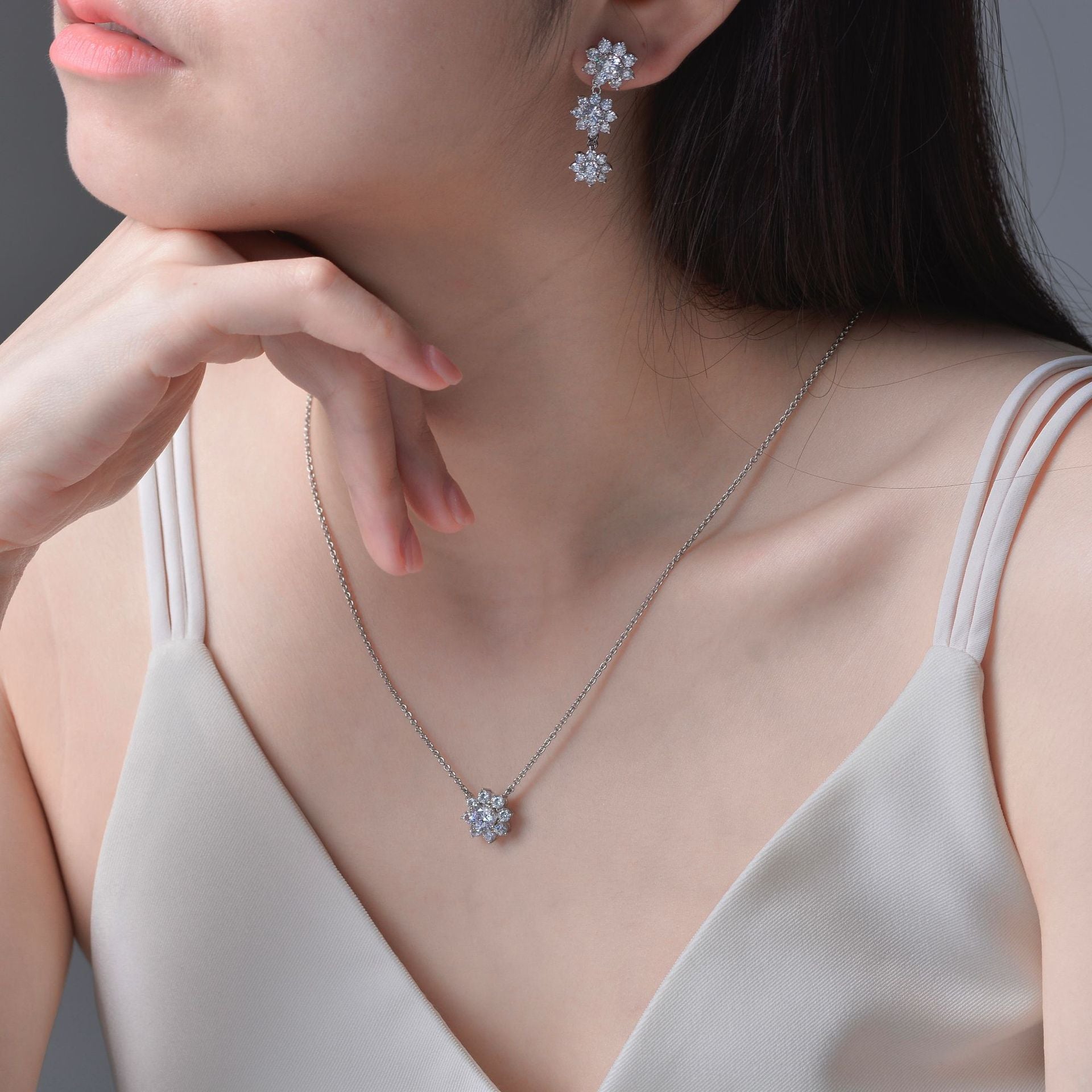 Sapphire Jewellery Floral Full Diamond Earrings