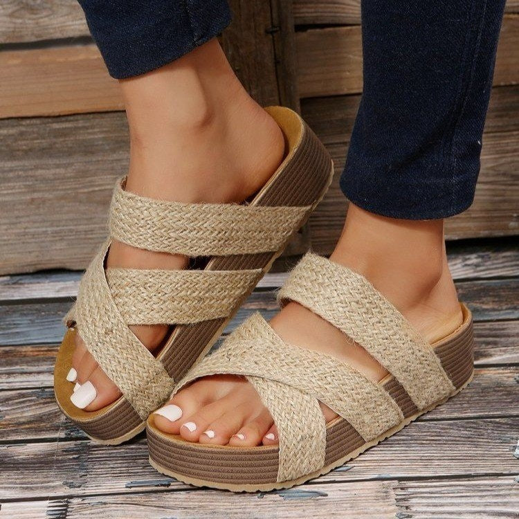 Woven Cross-strap Slippers Summer Shoes