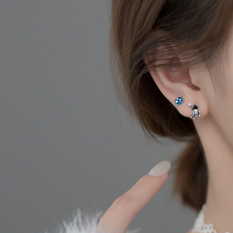 Stellar And Astronaut Asymmetrical Cute Stud Earrings