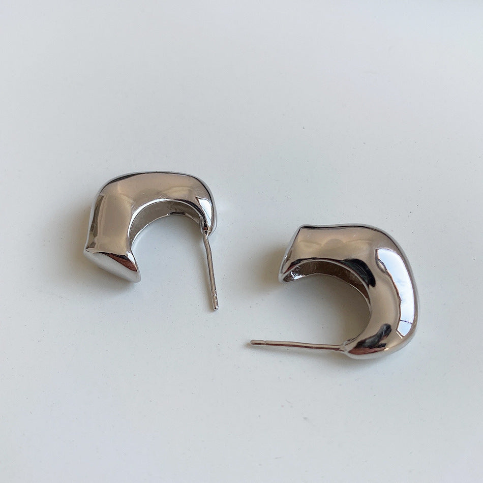 Silver Irregular Shaped Stud Earrings