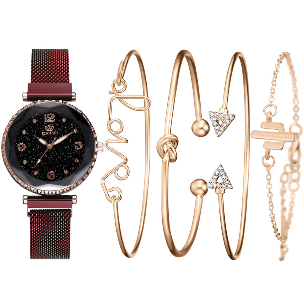 Starry Sky Magnet Buckle Fashion Bracelet with Wristwatch