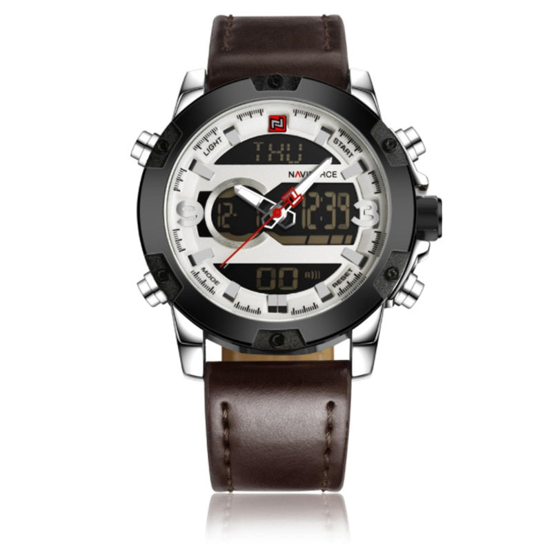 Men's Leather Digital Army Military Watch