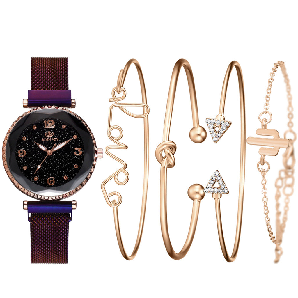 Starry Sky Magnet Buckle Fashion Bracelet with Wristwatch