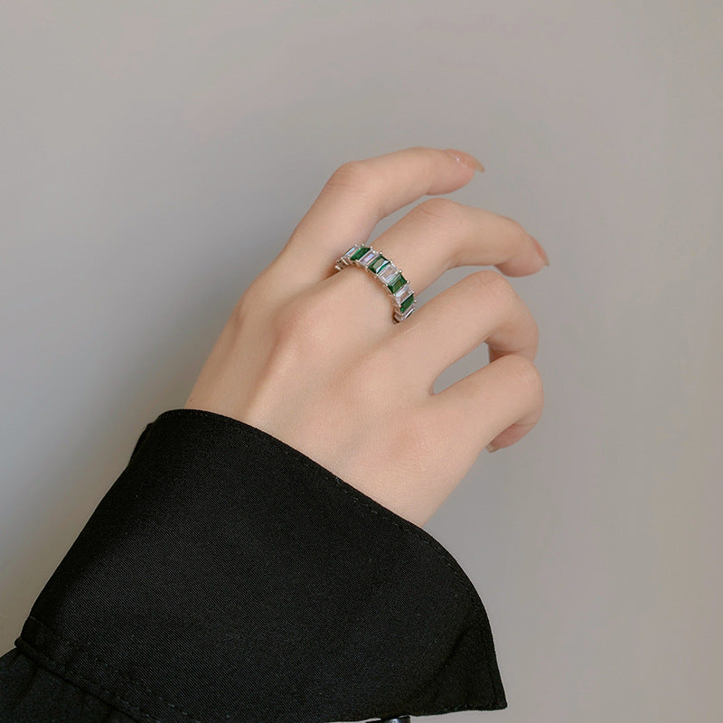 Square Diamond Emerald Ring