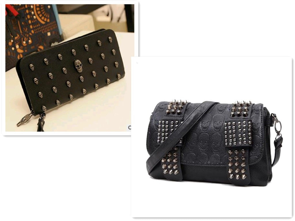 Fashion Women Black Leather Messenger Bags & wallet
