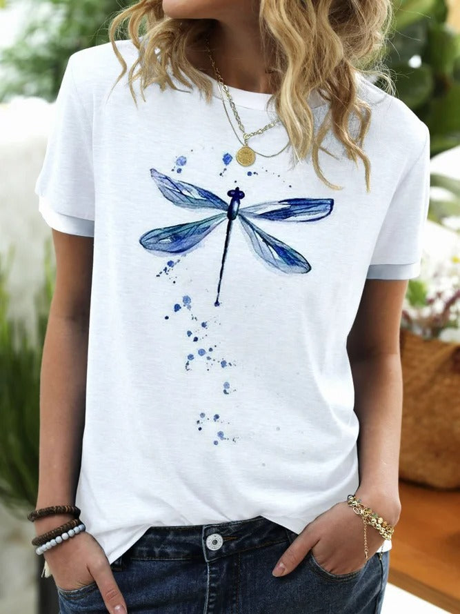 Dragonfly Short Sleeve Printed T-shirt for Women