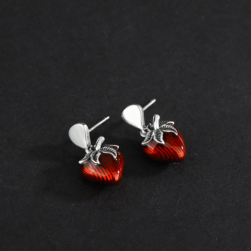 S925 Sterling Silver Retro Strawberry Earrings