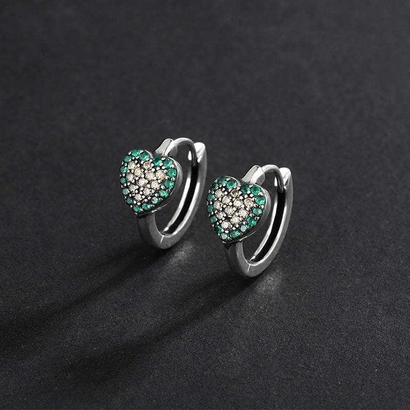 Green Full Diamond S925 Love Earrings