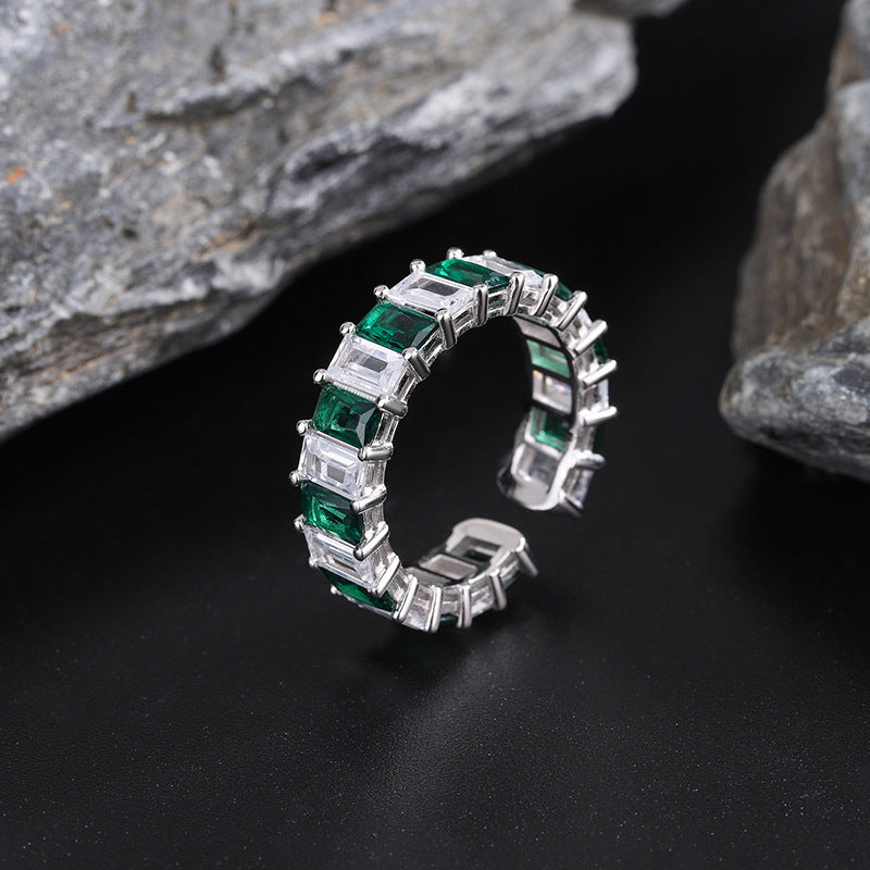 Square Diamond Emerald Ring