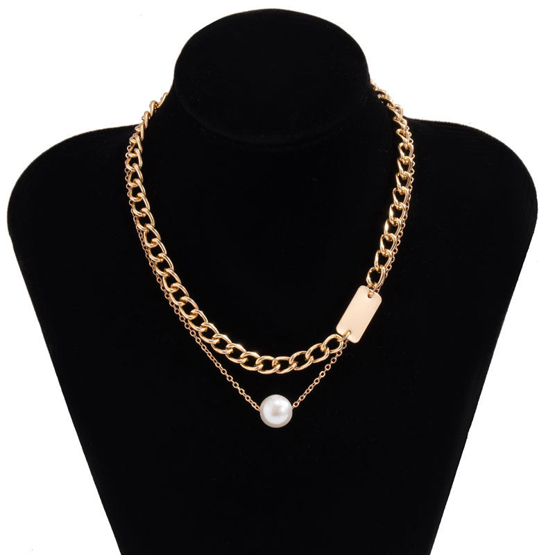 Geometric Square Pearl Double Layer Necklace