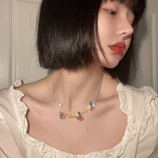 Glazed Flower Clavicle Chain Beaded Accessories