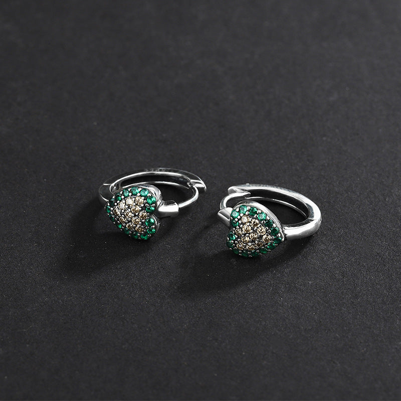 Green Full Diamond S925 Love Earrings